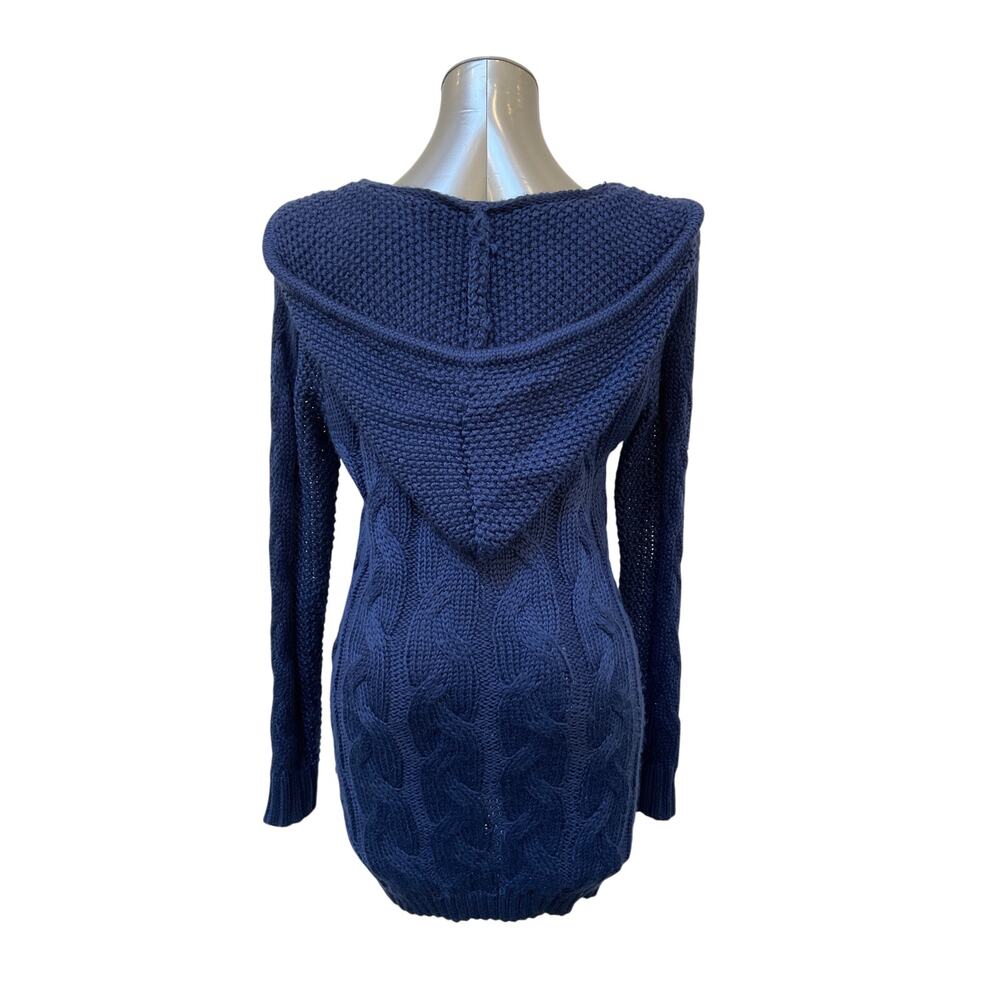 For Love & Lemons Hooded Sweater Dress Womens XS Blue Cobalt Cable Knit Mini - Picture 2 of 4